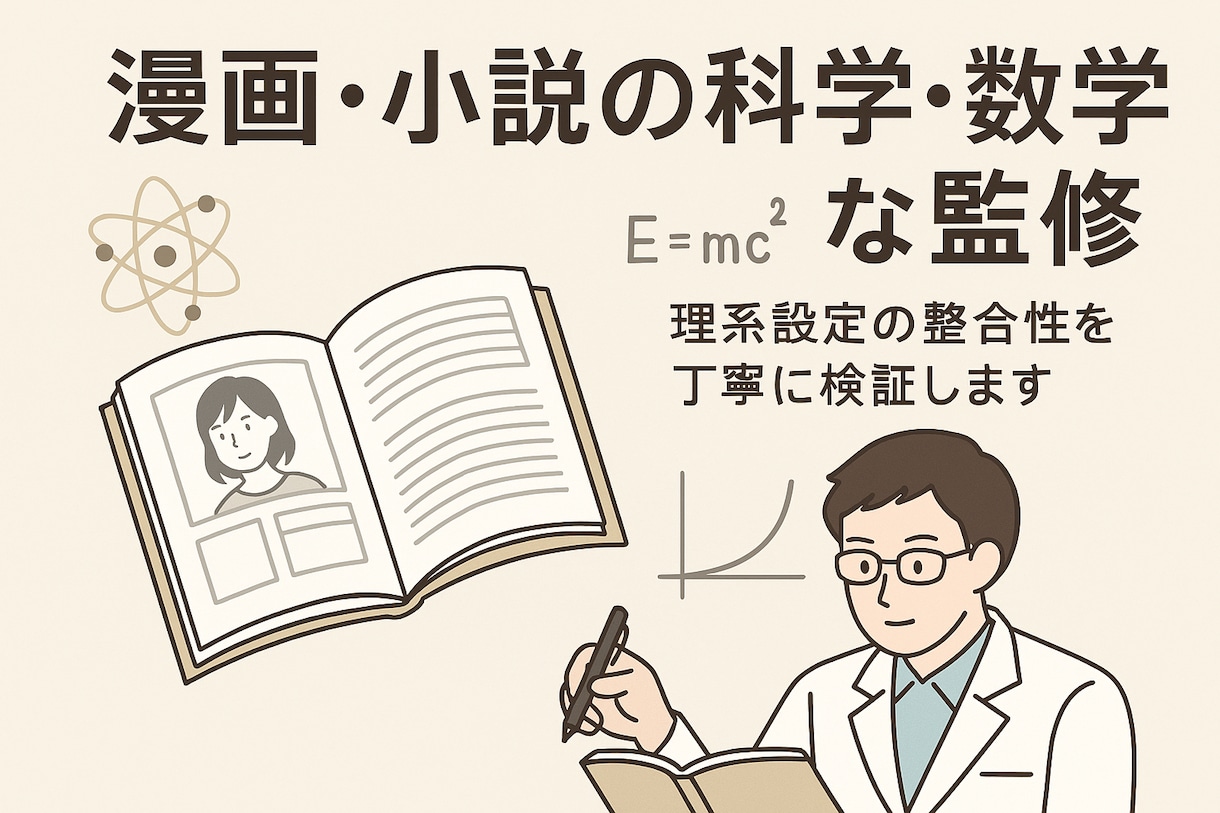 漫画・小説・同人誌等の科学、数学的な監修をします 漫画や小説のちょっとした科学、数学の描写を正しく行えるように イメージ1