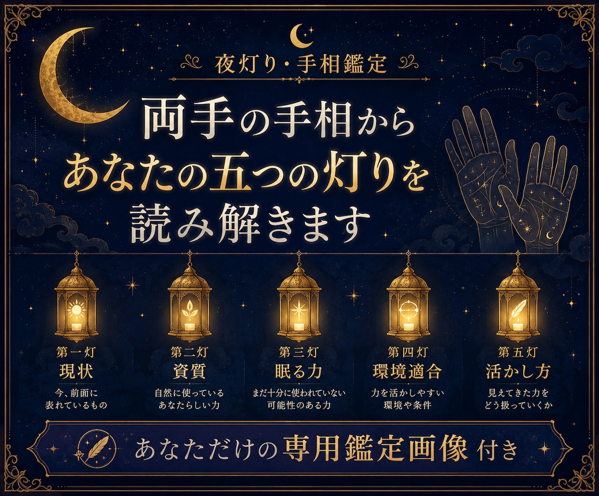 両手の手相からあなたの資質・強みを読み解きます あなたの中にある力を、五つの灯りで照らします イメージ1