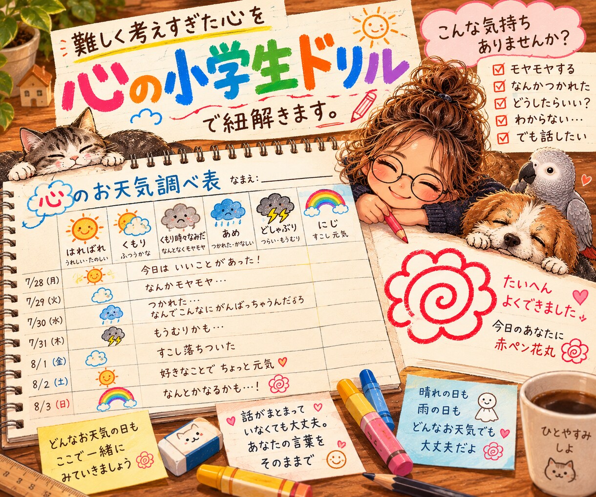 難しく考えすぎた心を小学生ドリルで紐解きます 短文でいい、ひらがなでもいい｜大人の心に赤ペン花丸 イメージ4