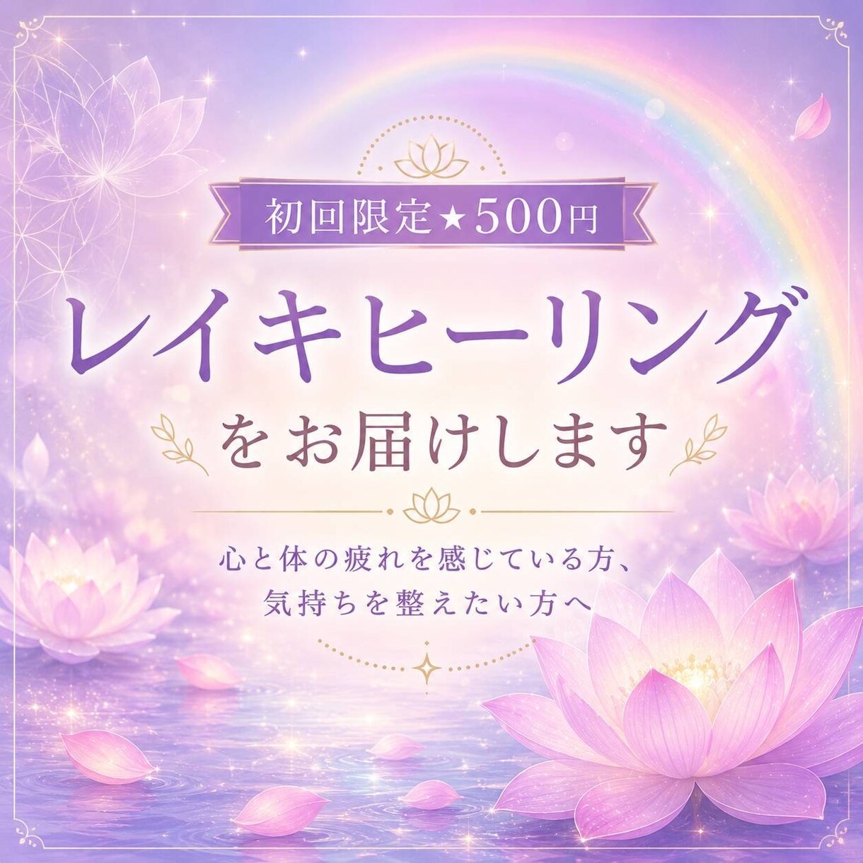 初回限定★500円レイキヒーリングをお届けます 心や体の疲れを感じている方、気持ちを整えたい方へ。 イメージ1