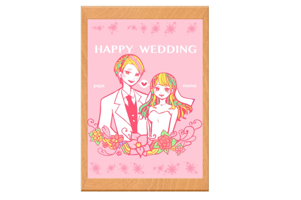 他の人と被らない！ウェルカム似顔絵描きます 結婚式のウェルカムボードに！色違い2枚納品します！ イメージ2