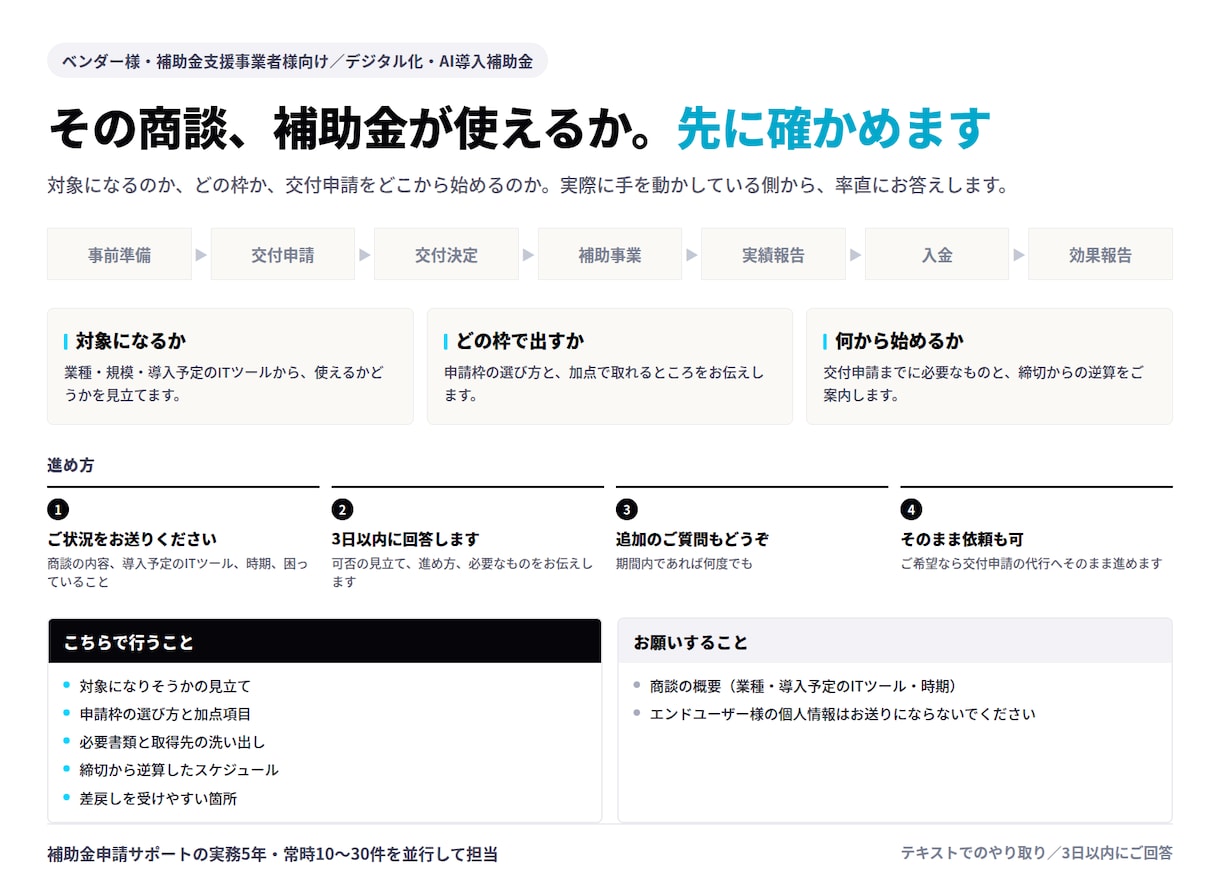 デジタル化・AI導入補助金の実務相談に乗ります その案件、補助金が使えるか。実務5年が答えます イメージ1