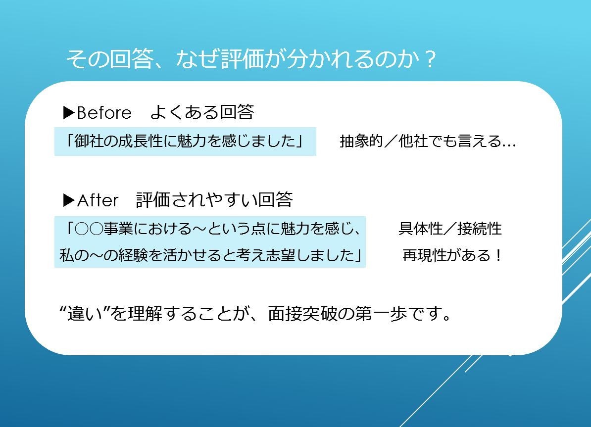 深掘りに強くなる！面接官目線で面接対策します 質問意図と評価軸を徹底解説。自分の言葉で語れる面接HowTo イメージ8
