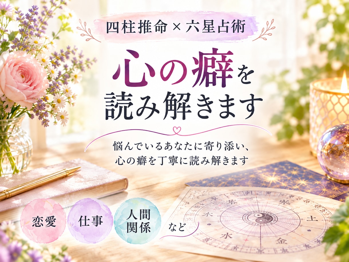 四柱推命×六星占術★貴方の心のクセを読み解きます 悩みの中にある貴方の心のクセを読み解き、あなたに寄り添います イメージ1