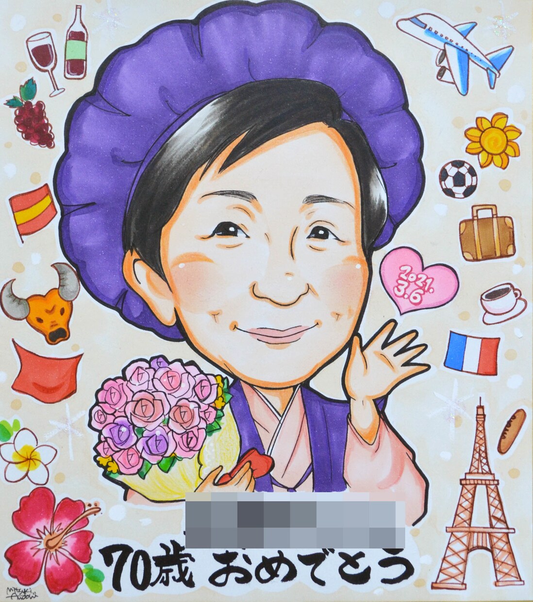 似顔絵★プロ似顔絵師が手描きで仕上げてお届けします 【送料無料】長寿のお祝いのプレゼントに！ イメージ6