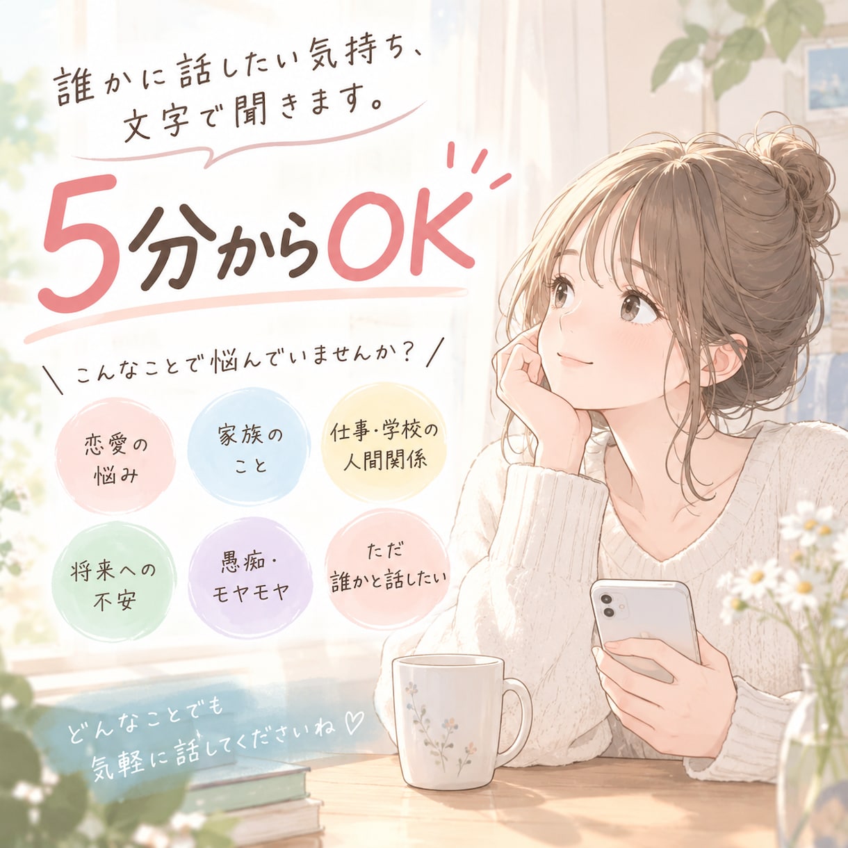 誰かに話したい気持ち、文字で聞きます 5分からOK｜電話が苦手な方へ イメージ1