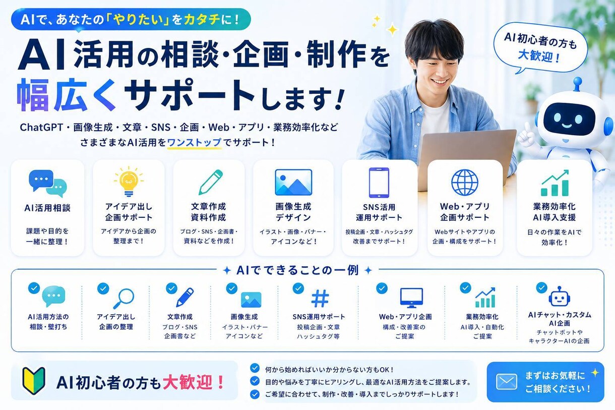 AI活用の相談・企画・制作を幅広くサポートします AIであなたの「やりたい」をカタチにします イメージ5
