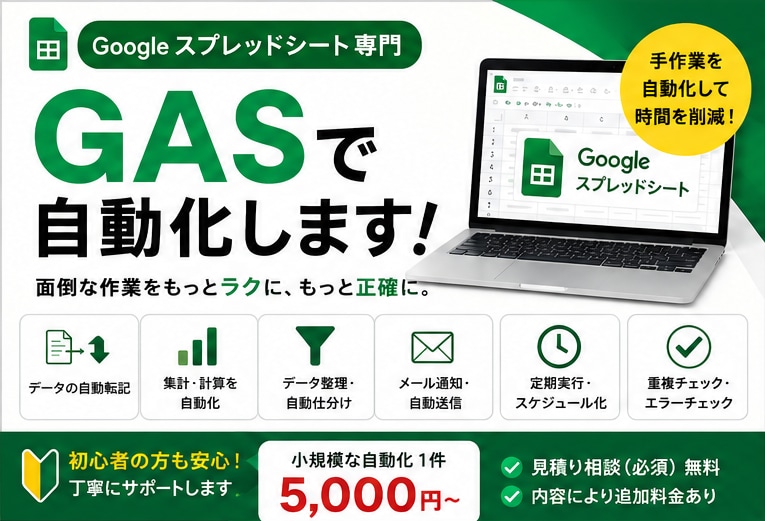面倒なスプレッドシート作業をGASで自動化します 転記・集計・整理など毎日の手作業を効率化します イメージ1