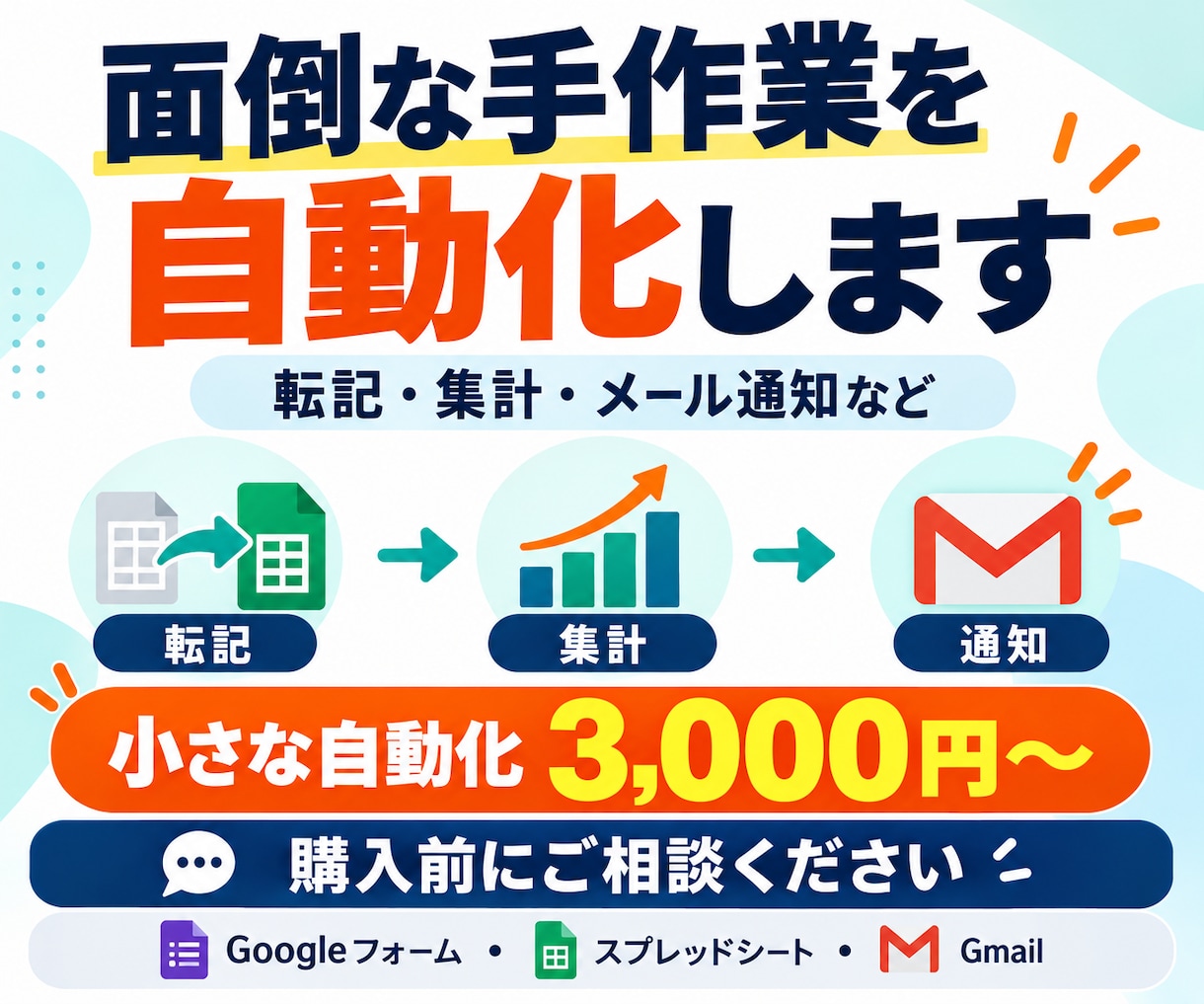 面倒な手作業を自動化します 転記・集計・通知など、まずはご相談ください イメージ1