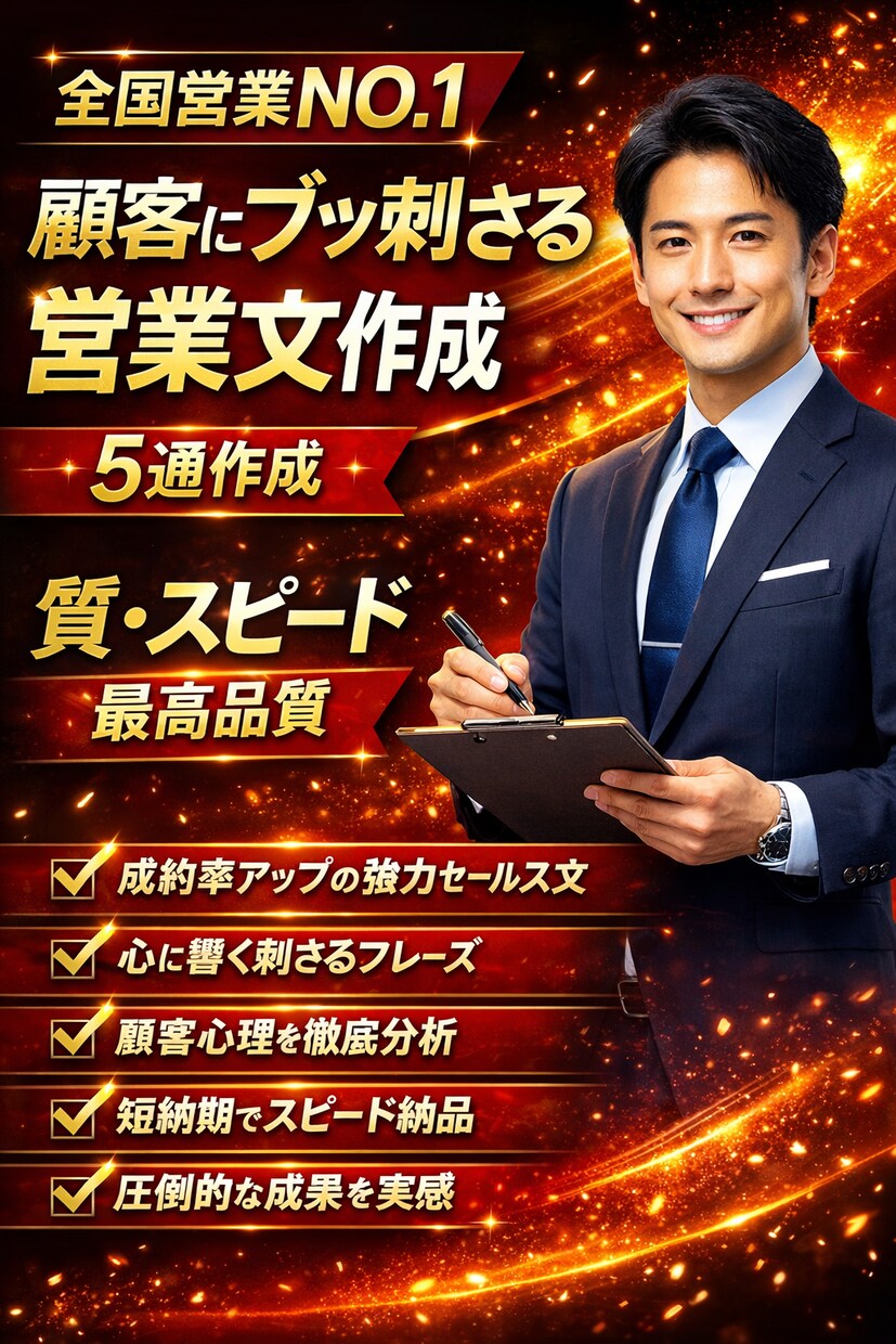 爆反響！全国営業No1がブッ刺さり営業文を考えます 相手の客層・属性に合わせたブッ刺さる営業文を作成 イメージ1