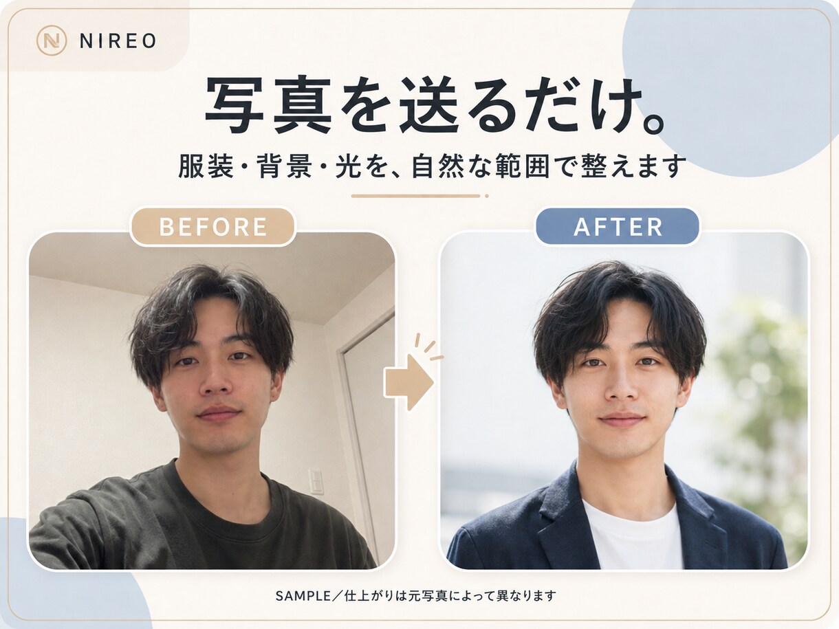 手持ち写真から自然なプロフィール写真を作ります 撮影なし。手持ち写真から自然な一枚へ イメージ3