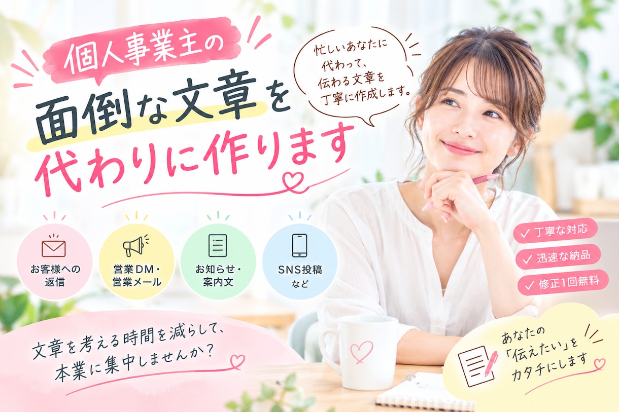 面倒な文章を代わりに作成します お客様対応・営業DM・SNSなどの文章を丁寧に作成します イメージ1