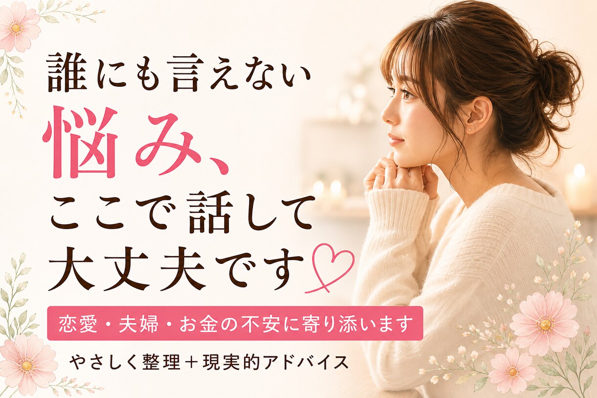 恋愛、結婚、離婚相談してください。占いもします 感情もお金も、ぐちゃぐちゃな状況を一緒に整理します イメージ1