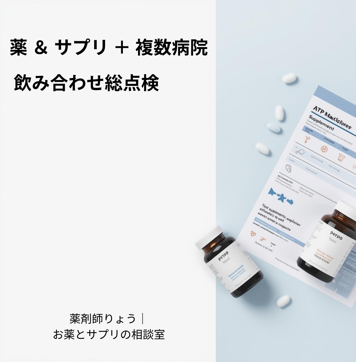 薬剤師が薬やサプリを総点検し整理・不安を解消します 飲み合わせ・必要性・不足栄養・生活改善・不安や疑問を総整理 イメージ1