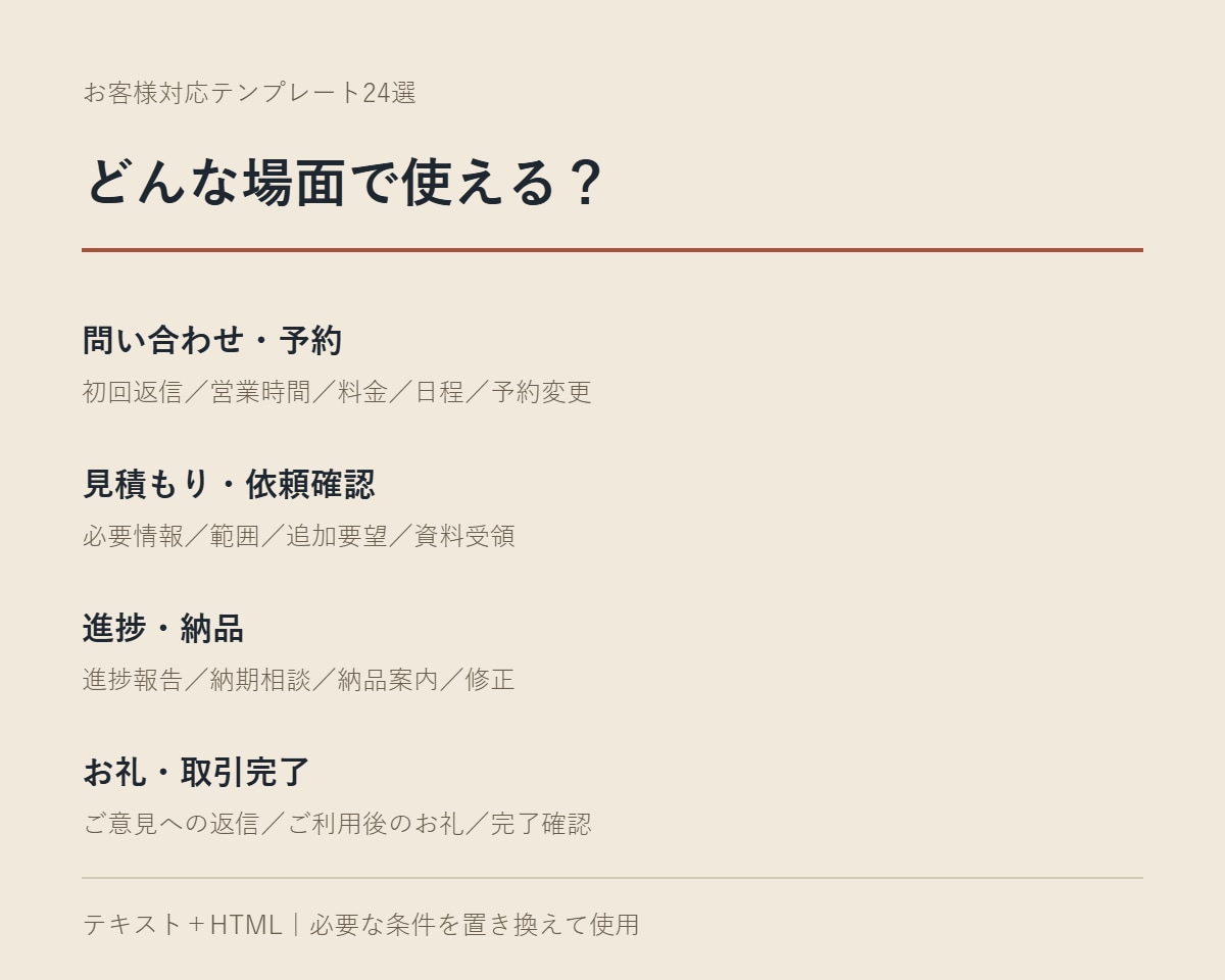 ハンドメイド問い合わせ返信テンプレをお届けします 注文・キャンセル・納期・お礼までよく使う返信文の土台を一式に イメージ2
