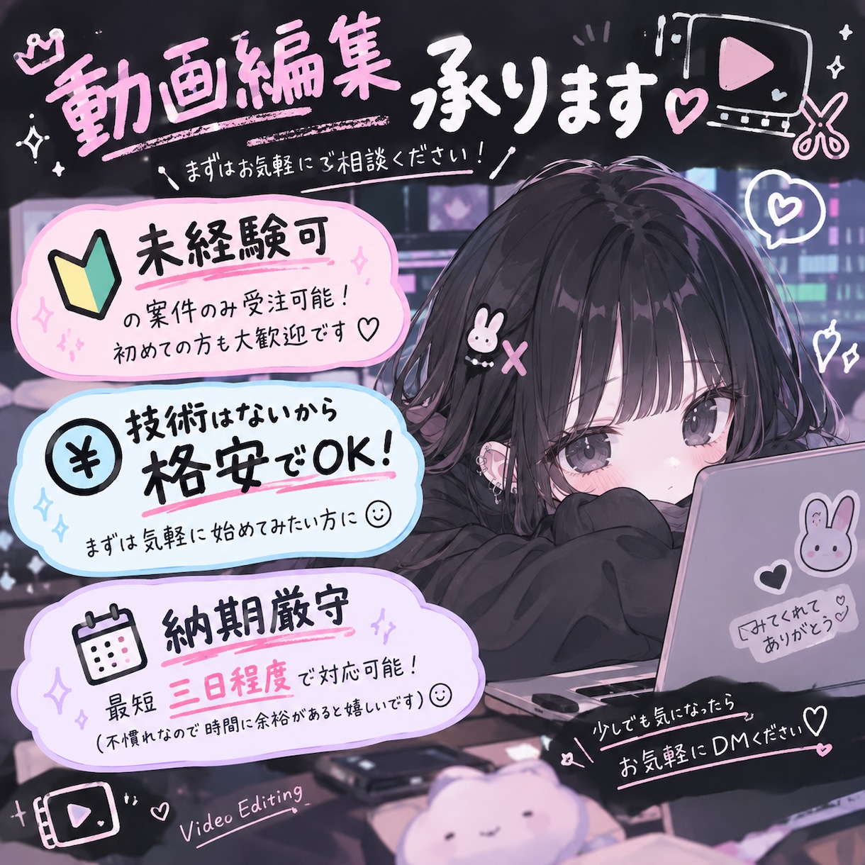 各種SNS向けの動画編集請け負います 技術がないので格安で受付します!! イメージ1