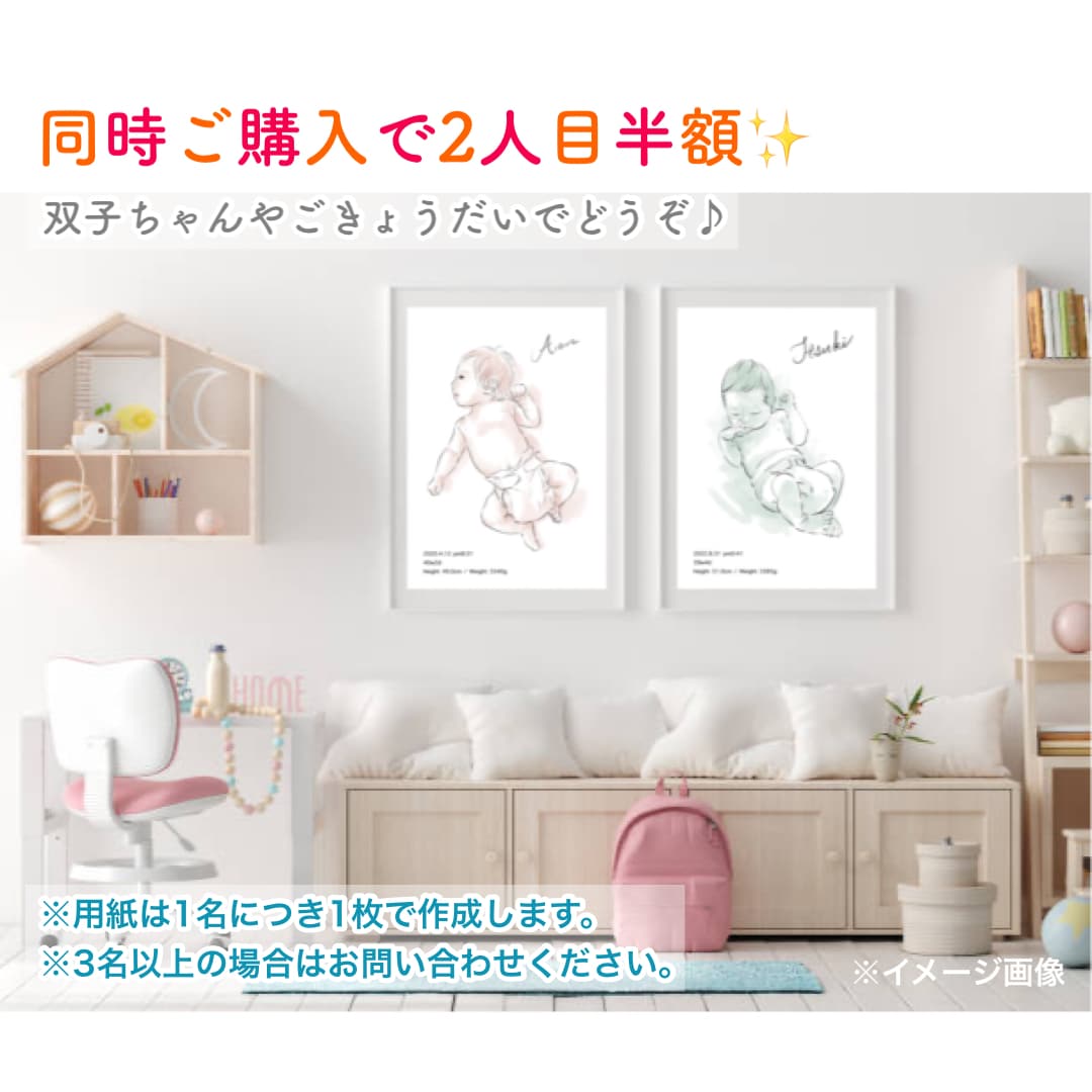 イラストレーターが等身大ベビーポスターを作成します 赤ちゃんのご誕生祝いやプレゼントにいかがですか？送料無料♪ イメージ9