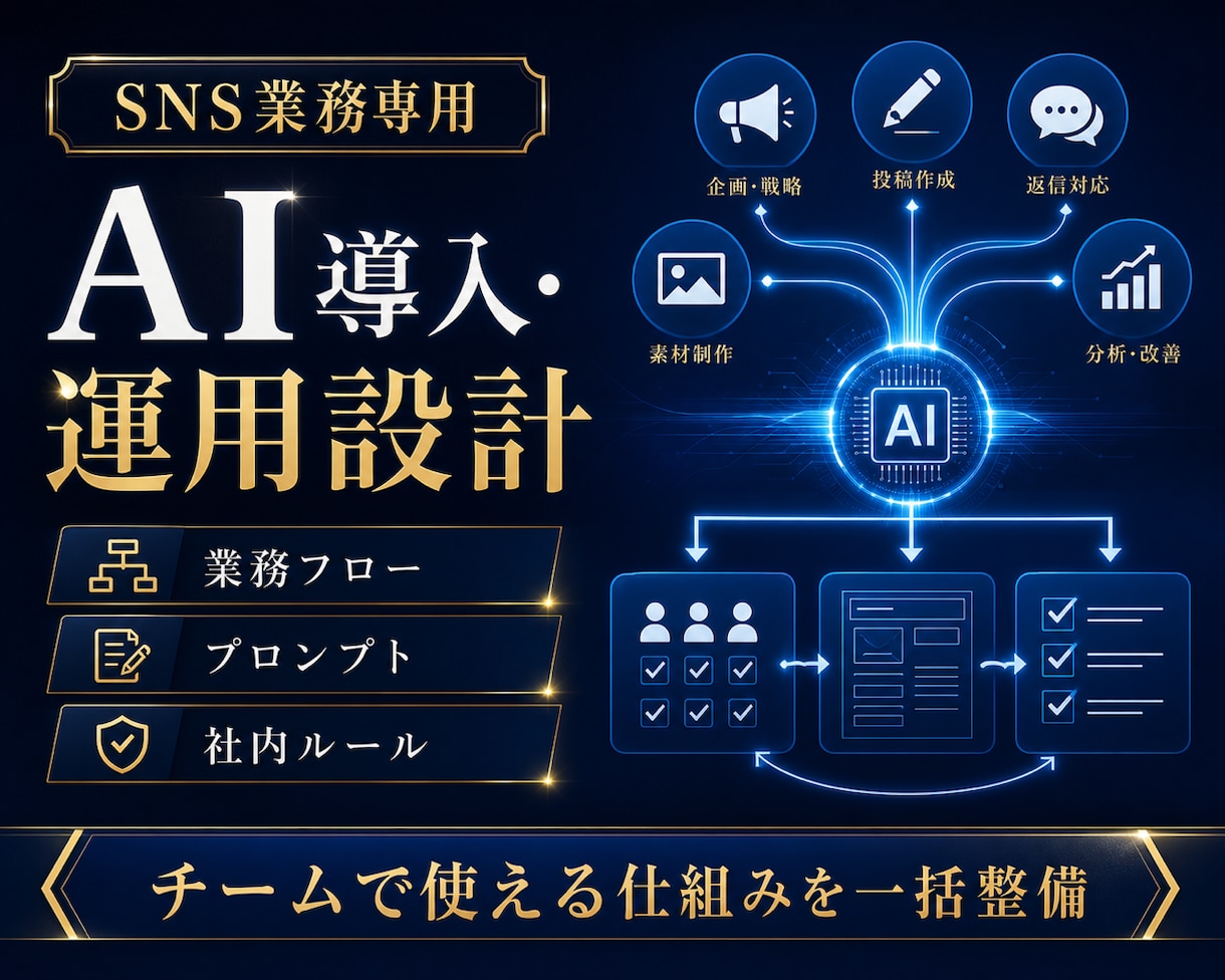 SNS業務のAI導入・運用を設計します 業務フロー・プロンプト・社内ルールまで一括整備 イメージ1