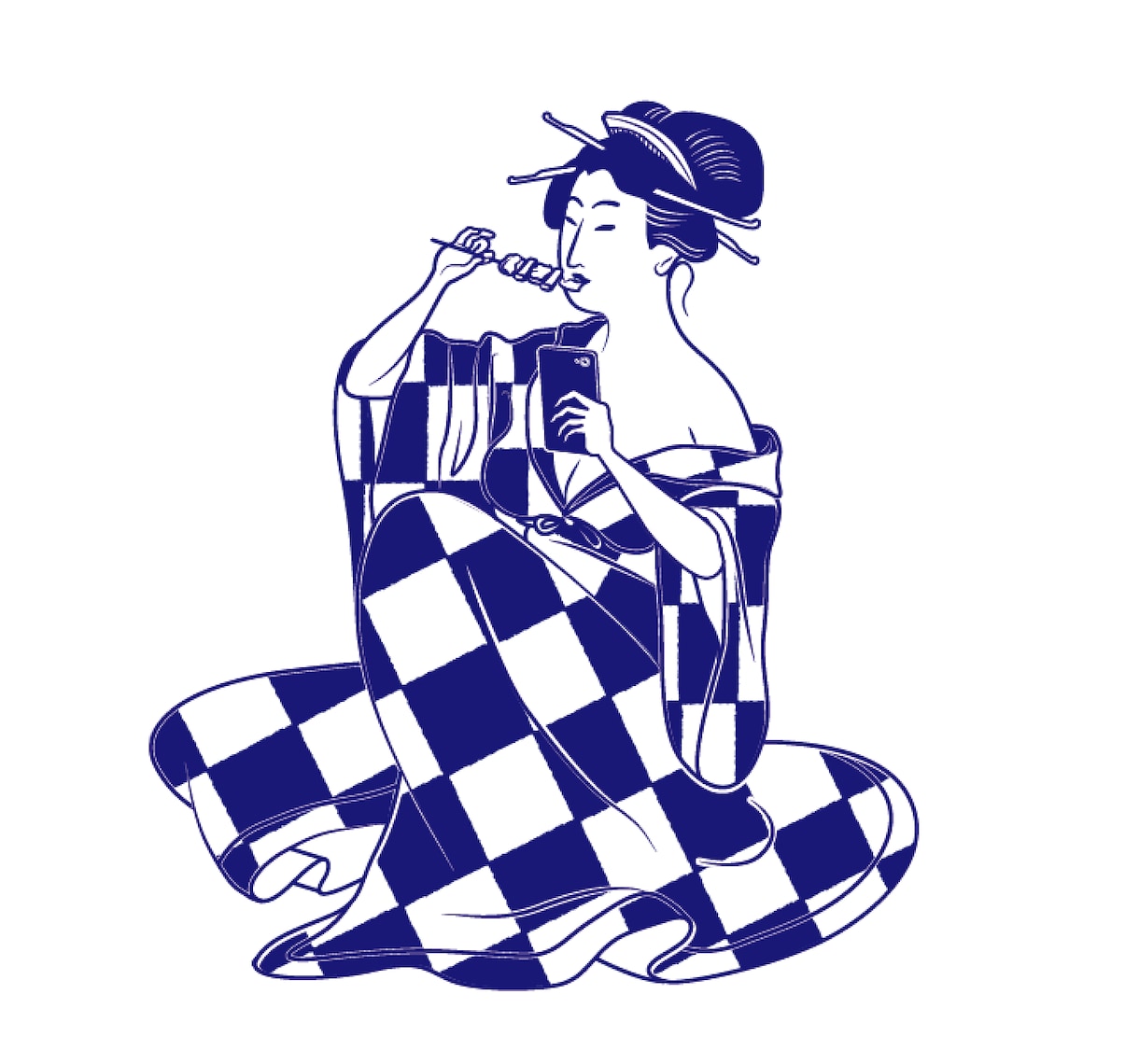 浮世絵/江戸風ポップな線画のイラスト制作します 現代風の所作やアイテムにアレンジ可能◎ イメージ1