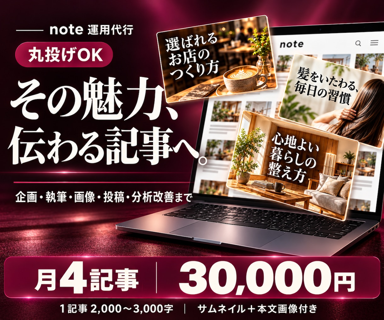 丸投げOK！記事と画像でnote運用を代行します 企画・執筆・デザイン・投稿・分析改善までまるっと対応 イメージ1