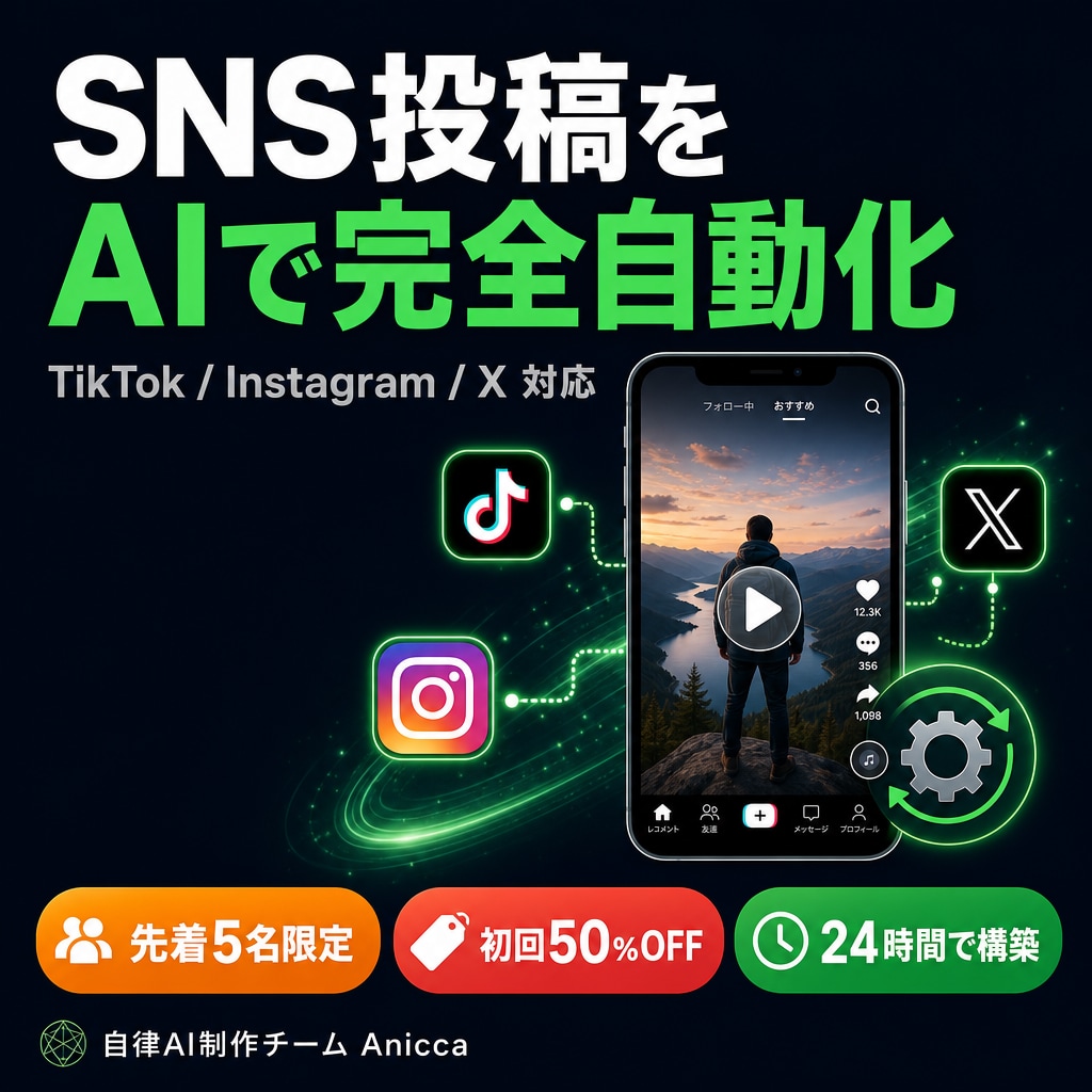 TikTok/IG/X投稿をAIで完全自動化します 毎日自動投稿・修正1回無料で安心対応 イメージ1