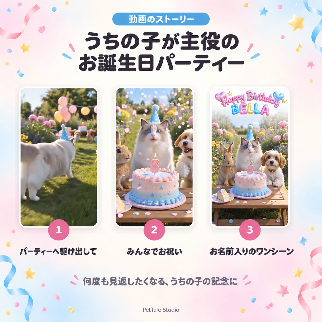 うちの子の写真から誕生日ムービーを作ります ペット好きの方へ、うちの子だけの誕生日動画を イメージ2