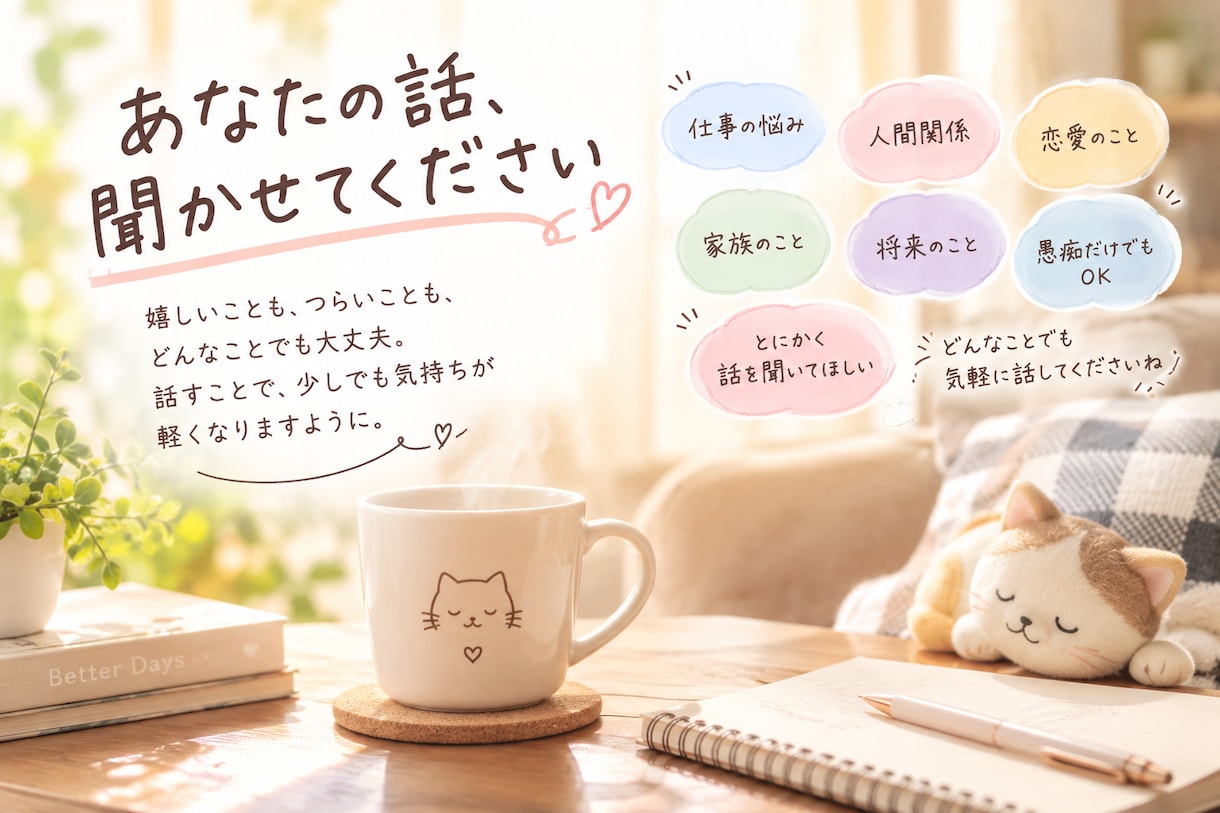 悩みや話を聞いて欲しい人が居ましたらお聞きします 相談事がありましたら親身になってお聞きします。抱え込まないで イメージ1