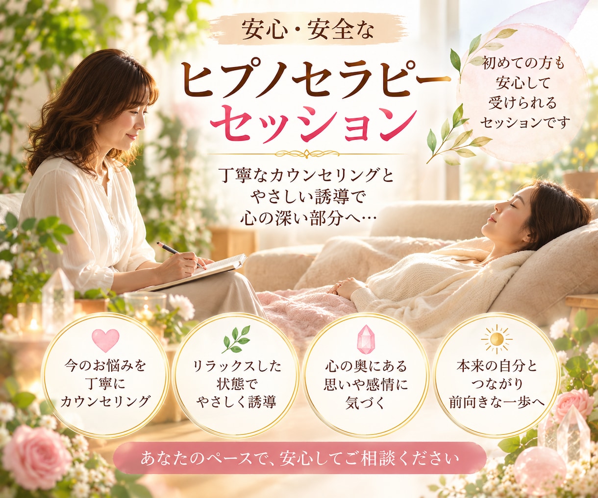 ヒプノセラピーのセッションで年齢退行療法をします 忘れていた心の声に耳を傾け、自分自身と向き合う時間 イメージ3