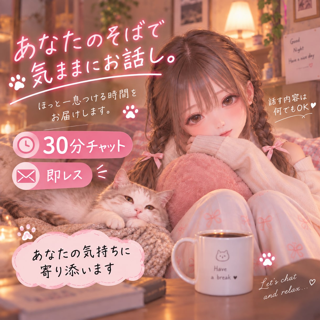 30分チャット☾⋆⁺✧のんびりお話し相手になります 雑談￤相談￤ゆっくり時間が流れる場所 /•᷅‎•᷄\ ꪆྀི イメージ1