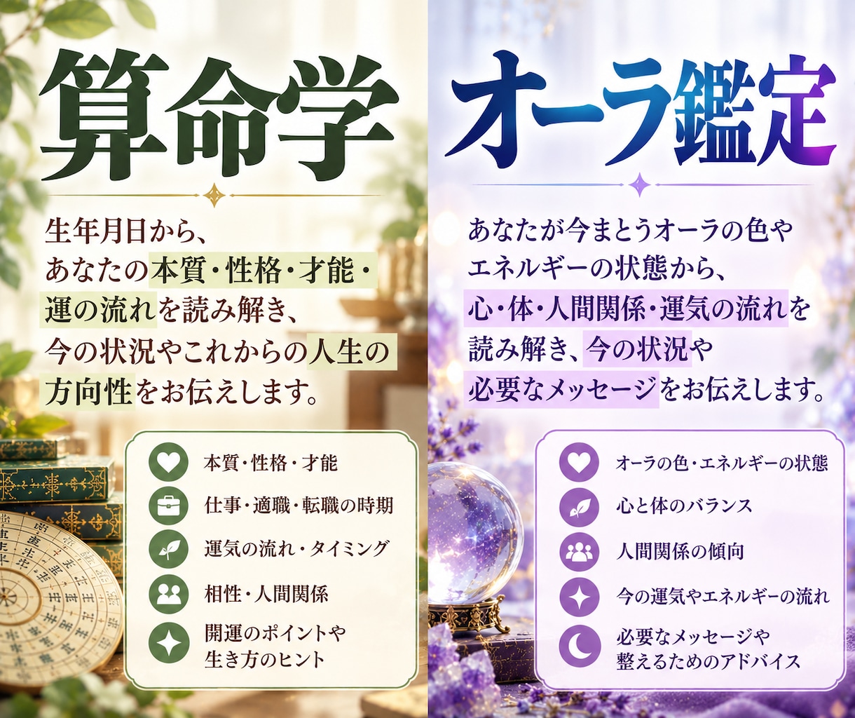 2つの未来を比べる、あなたの選択のヒントを届けます 霊視・タロットなど色々な方向から、納得して決められる鑑定を。 イメージ3