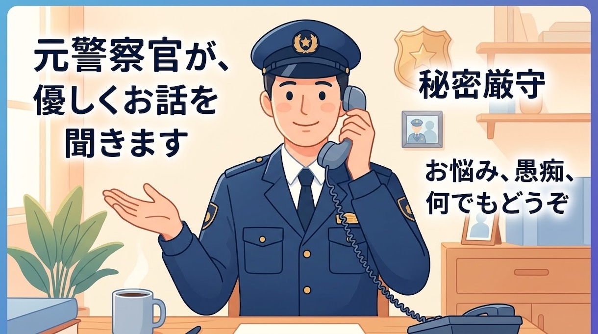 元警察官　誰にも言えないお悩み、本気で聞きます 秘密厳守！真面目な相談から雑談まで、優しく寄り添います イメージ1