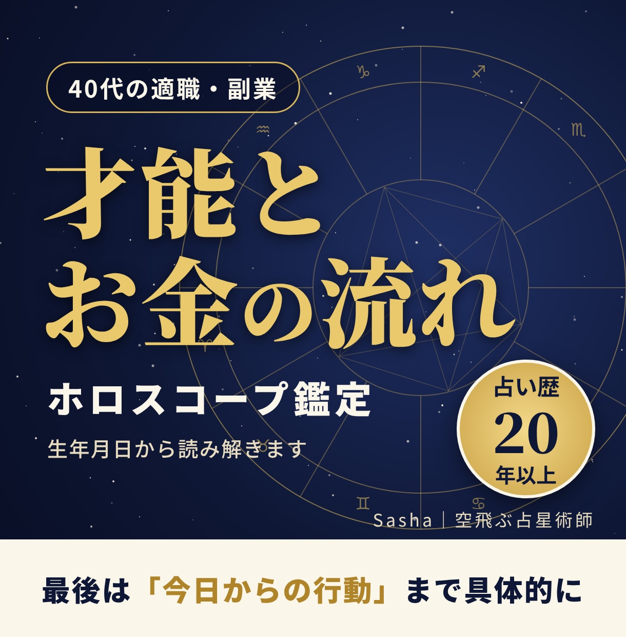 40代の適職と副業をホロスコープで才能から読みます これからの働き方に迷うあなたへ。星で次の一歩を言葉にします イメージ1