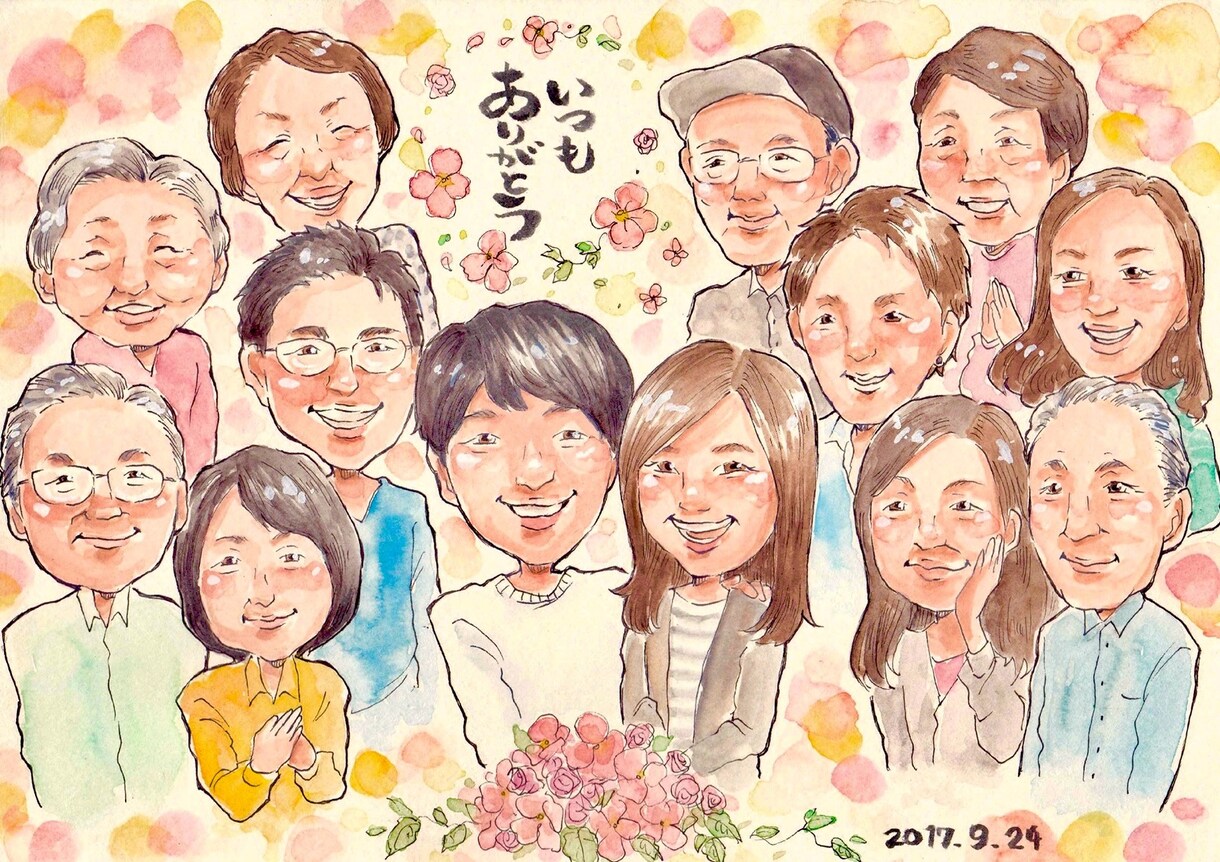 色鮮やかに水彩で手描きの似顔絵かきます ♡ウェルカムボードやお祝いのプレゼントに♡ イメージ3