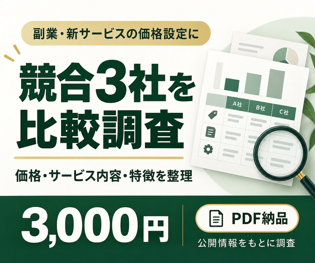 競合3社の価格・特徴・強みを比較調査します 公開情報から競合を比較し、価格設定の参考になるPDFを作成 イメージ1