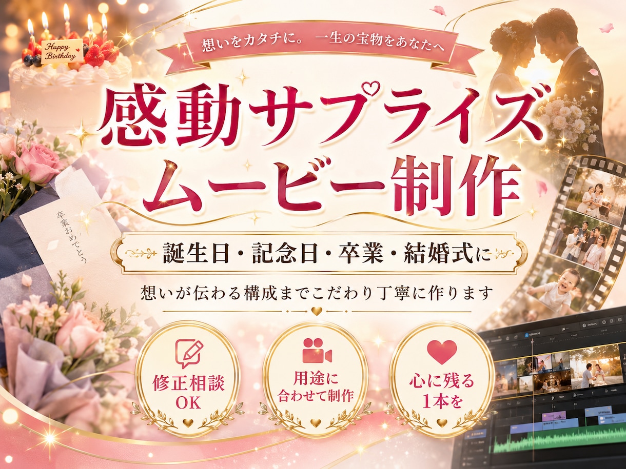 大切な人へ想いが伝わる記念日ムービーを制作します ･:*想いが伝わる構成までこだわり心を込めて作ります*:･ イメージ2