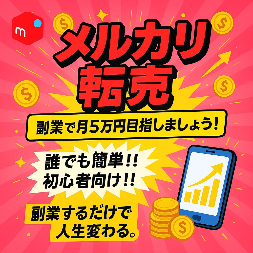誰でも簡単！メルカリ転売ができるようになります 今後、メルカリやラクマなどで稼いでいきたい方向け。 イメージ1