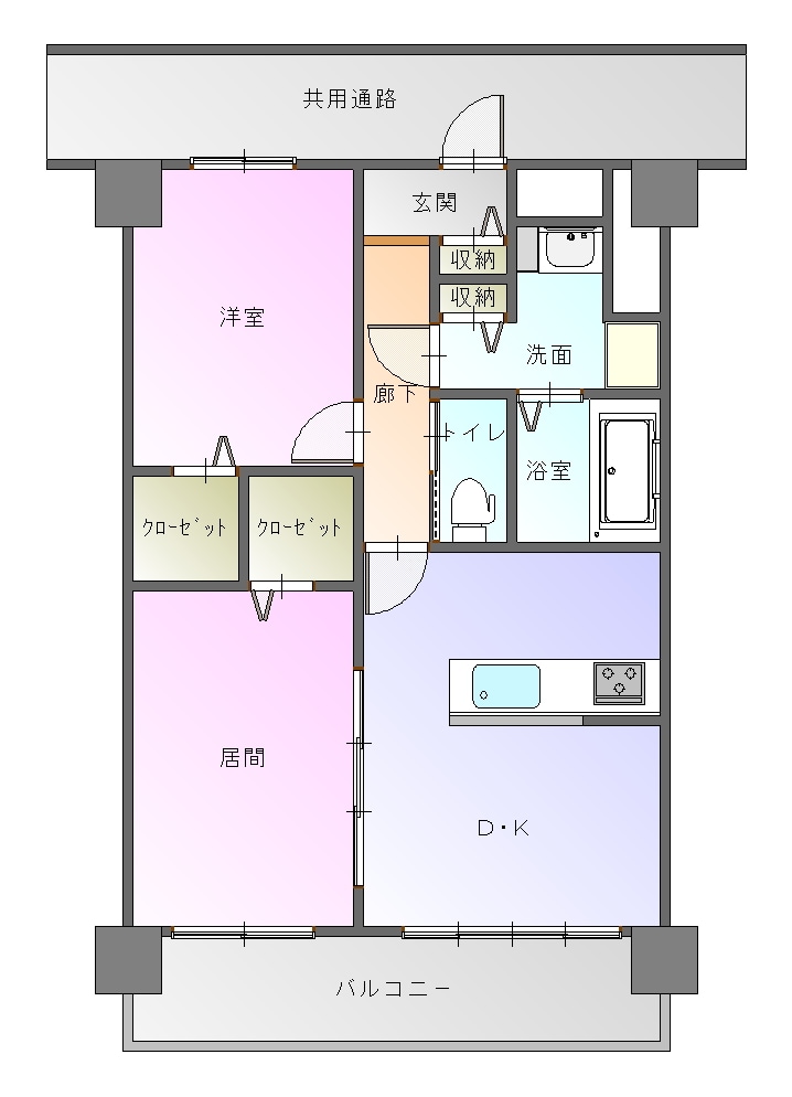ごく普通なカラー平面図を作成します グラデーション仕上げで明るい印象を与えます イメージ1