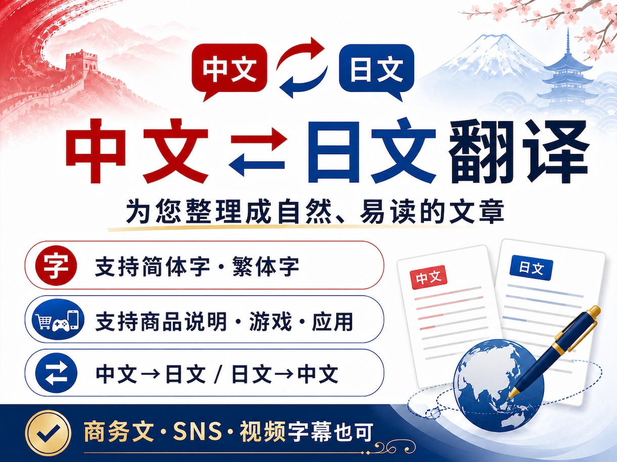 我可以为您自然翻译中文和日语ます 中文⇄日语翻译，让文章更自然、更容易阅读 イメージ1