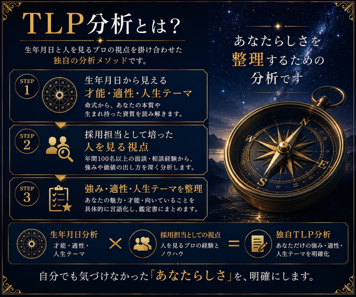 適職や人生の方向性に悩む方へ鑑定書を作成します 生年月日×採用経験を活かした独自手法で強みや適性を整理します イメージ3