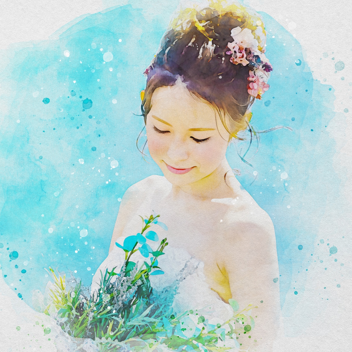 ふんわり優しいෆ˚*大人可愛い水彩画をお作りします デジタルデータ納品♡A4サイズプリントプレゼント*ᴗ ᴗ)⁾ イメージ1