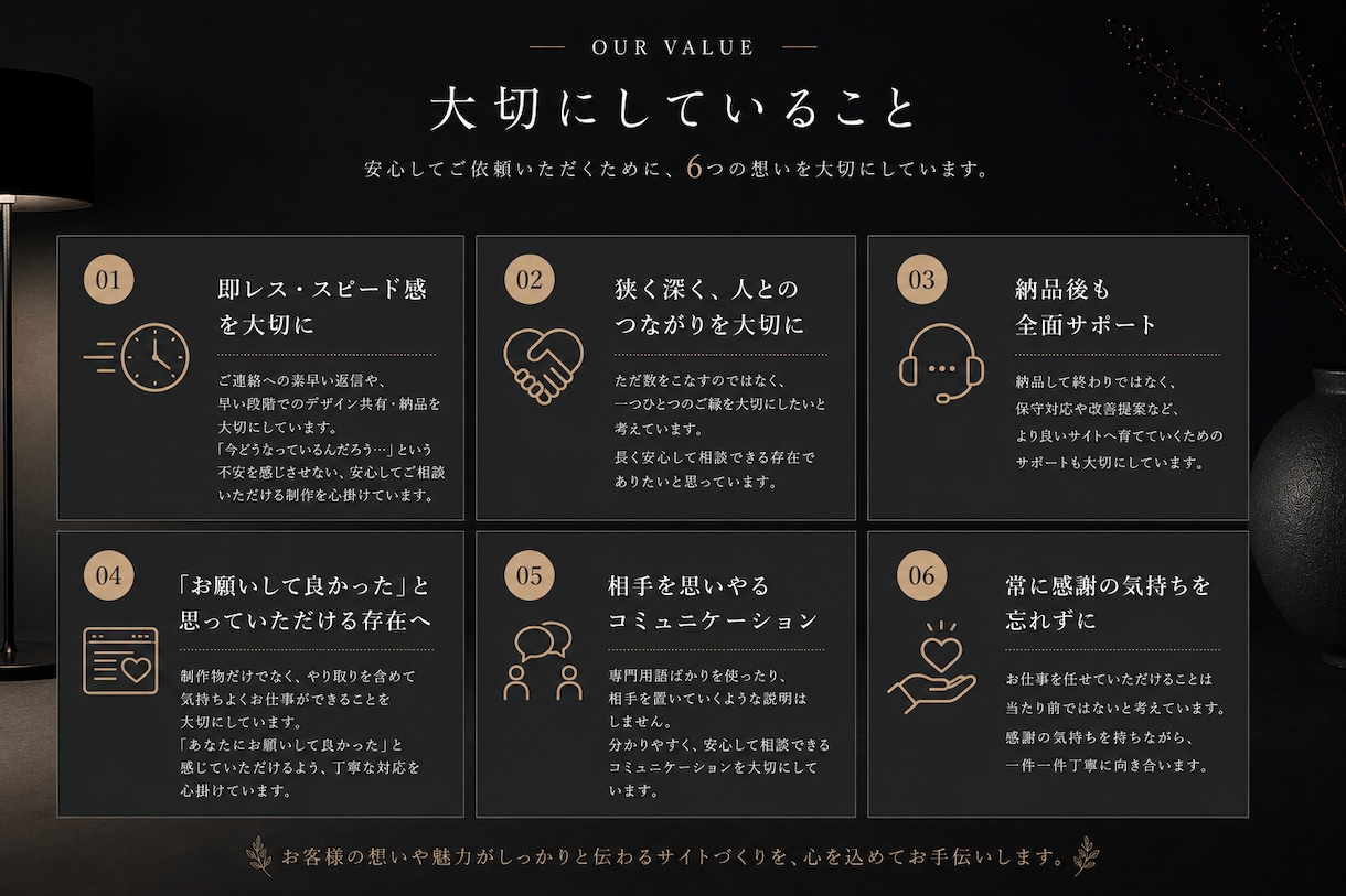 低価格でお客様に寄り添うホームページを制作します お客様の魅力や想いをくみ取り、信頼につながるサイトを イメージ6