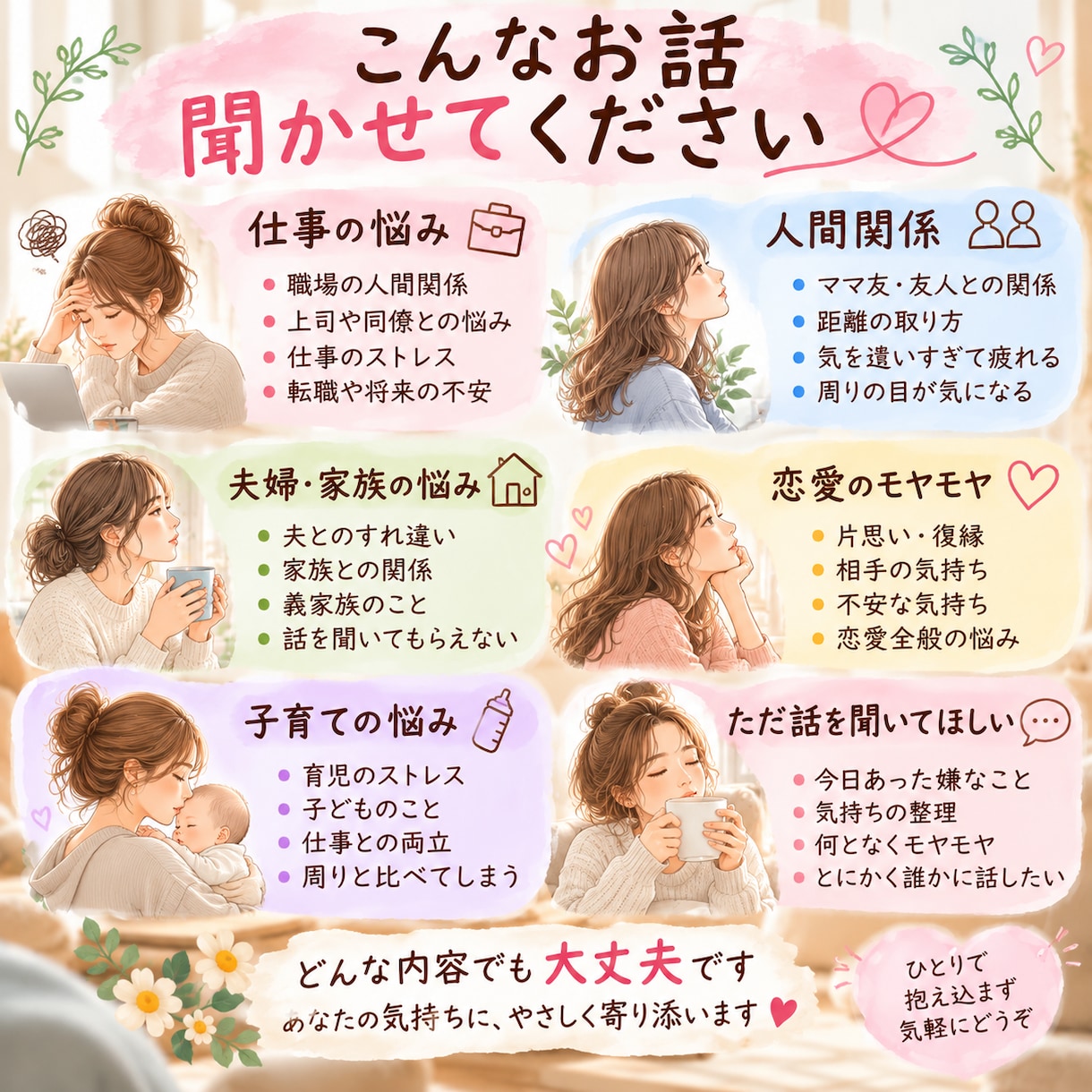 誰にも言えないお話を優しくお聞きします 愚痴もモヤモヤも大丈夫優しく寄り添います イメージ2