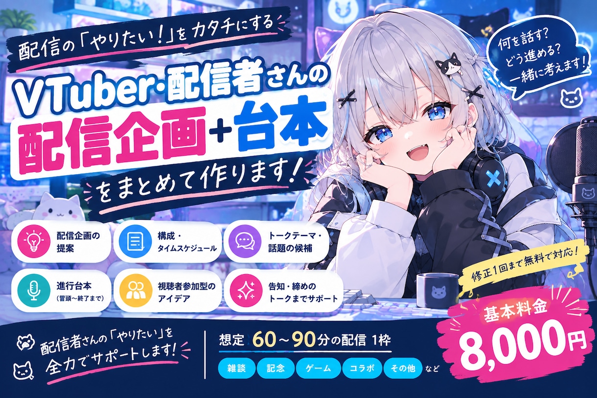 配信者さんの「配信企画／台本」を作ります プロが配信の「やりたい！」を企画と台本にします イメージ1