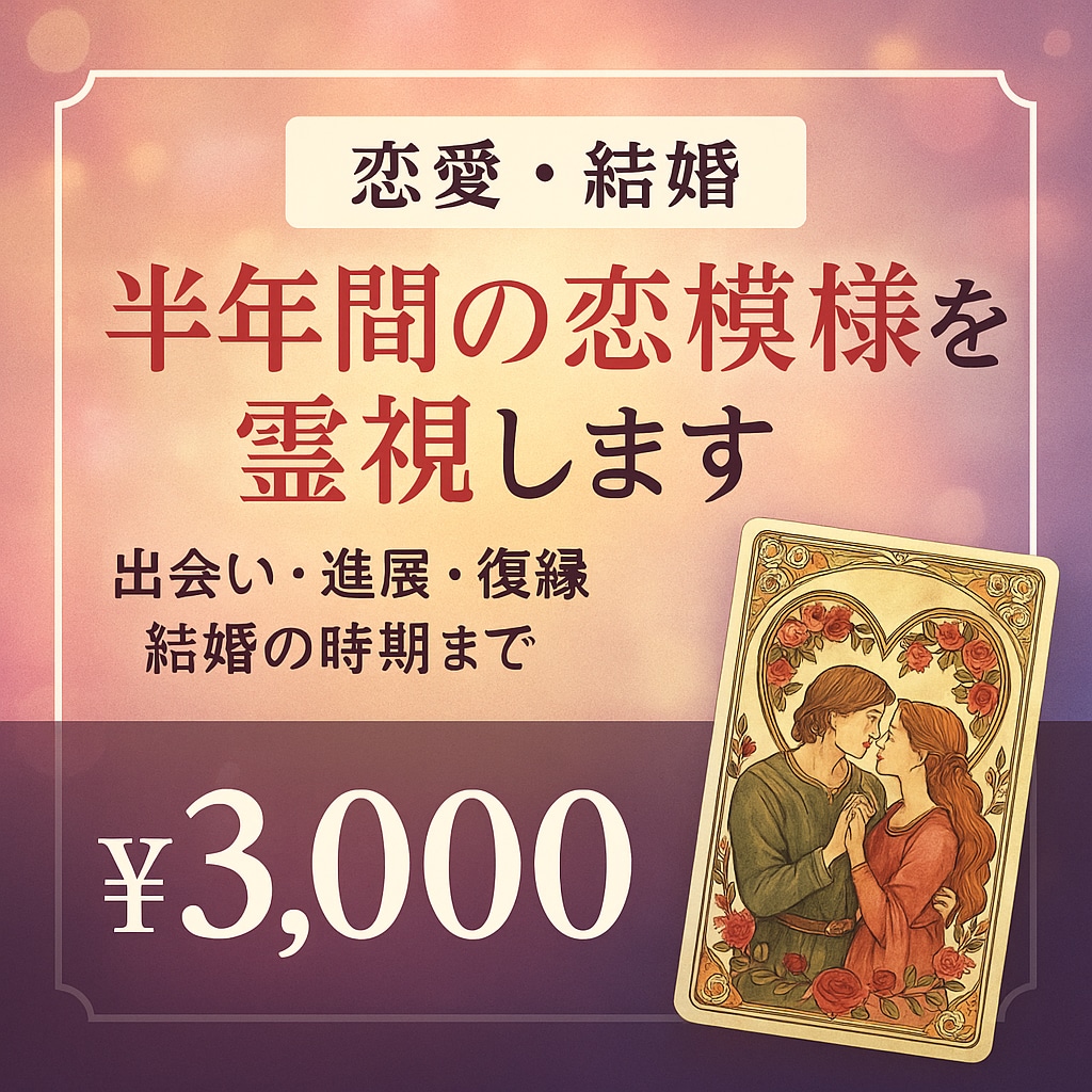 恋愛・結婚♡半年間の恋模様を霊視します 出会いの兆しから、進展・復縁・結婚の可能性までを読み解きます イメージ1