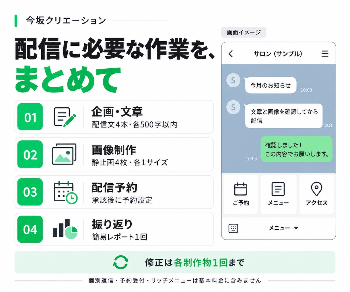 LINE公式アカウントの運用を代行します 配信4回・文章と画像の制作から予約設定まで イメージ2