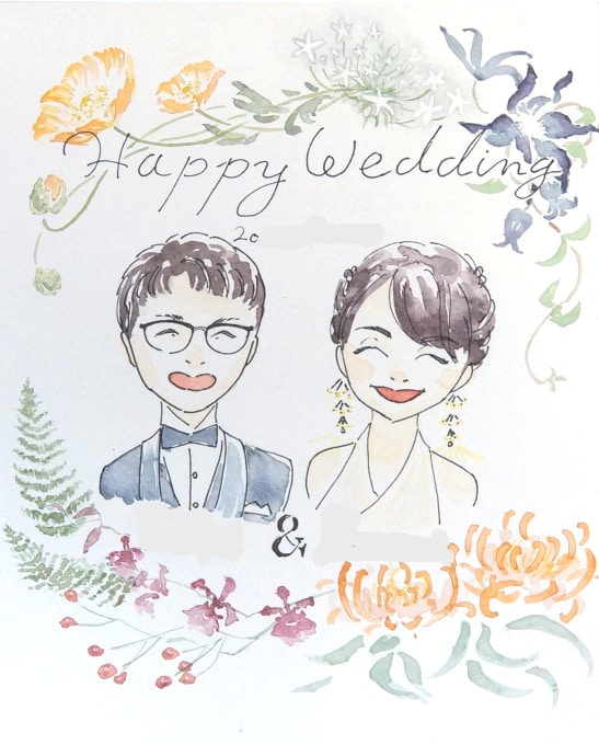 似顔絵入りウェルカムボードを水彩画で描きます おしゃれでボタニカルな結婚式にしたい方に。 イメージ2