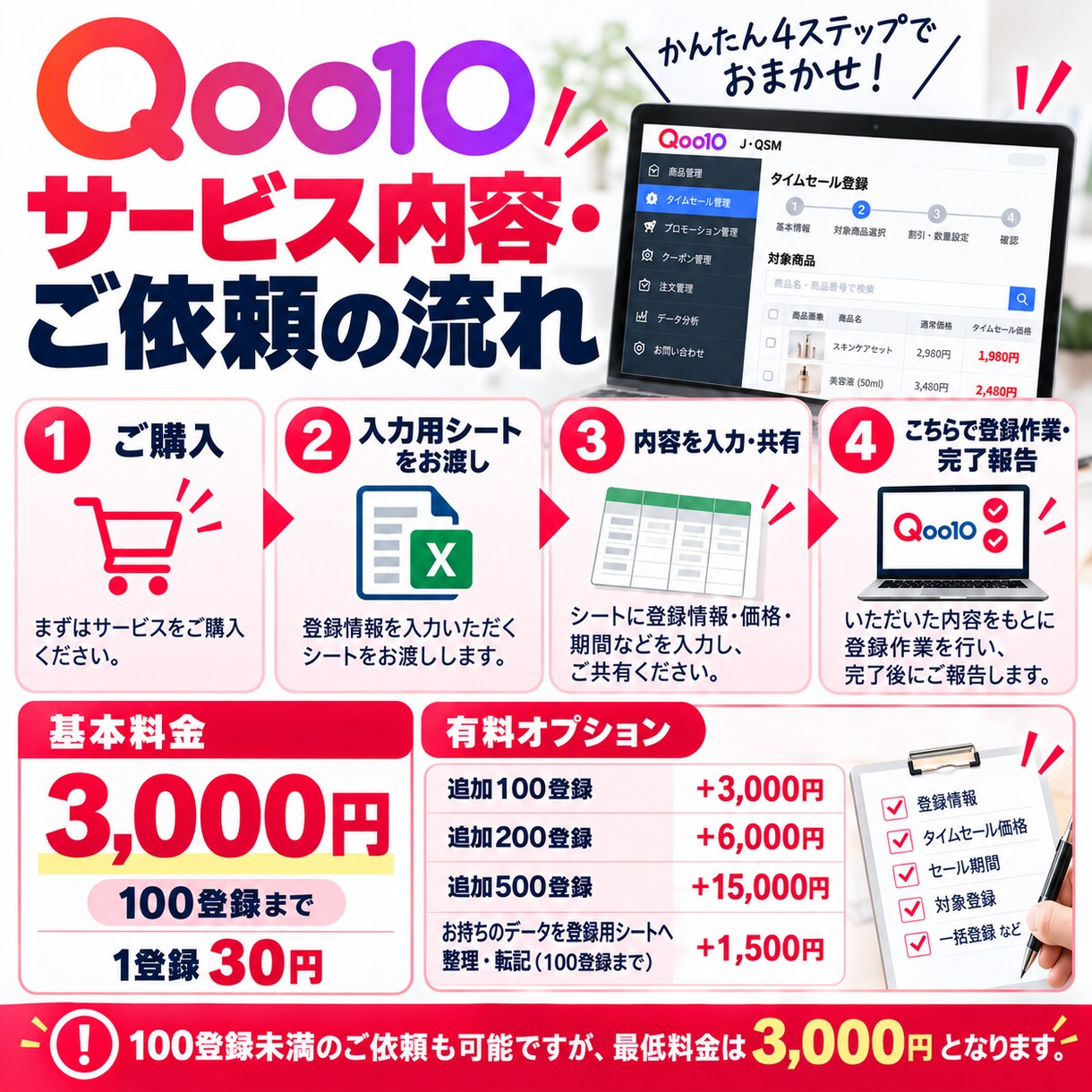 Qoo10タイムセール登録を代行します 1登録30円！大量登録・毎月の定期作業も対応します イメージ2