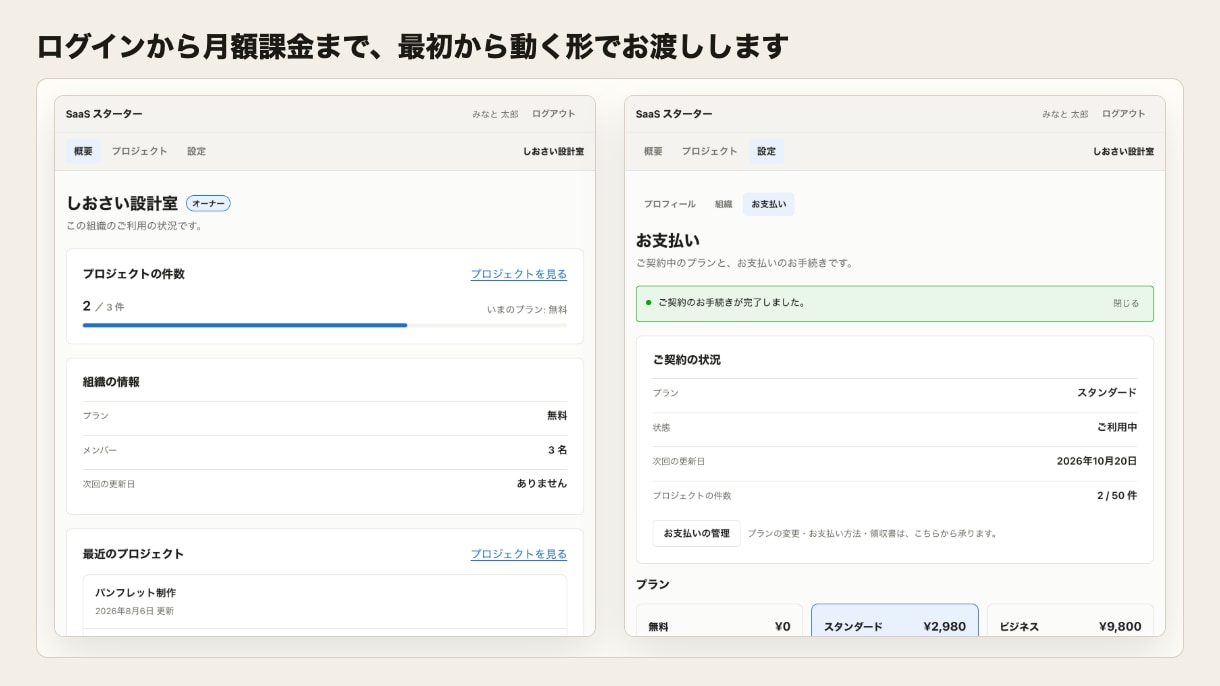 会員制サイト・SaaSの最初の形を構築します ログイン・権限・月額課金まで、動く形でお渡しします イメージ2