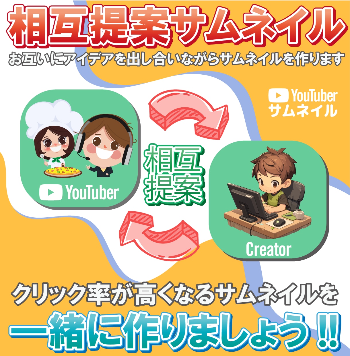 お客様と一緒にYouTubuサムネイルを作製します お互い相談しながら押したくなるサムネイルを作ります イメージ1