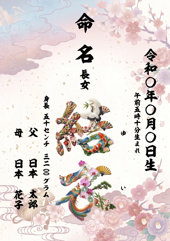 命名書★お子様のお名前で作る開運花文字制作します 誕生のお祝いや出産記念に世界に一つの吉兆命名書をお届けします イメージ6